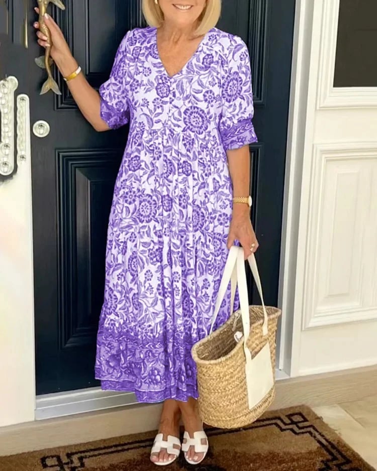 e???Early Mother's Day Sale - 48% OFFe???V-neck Bohemian Dress(Buy 2 Free shipping)