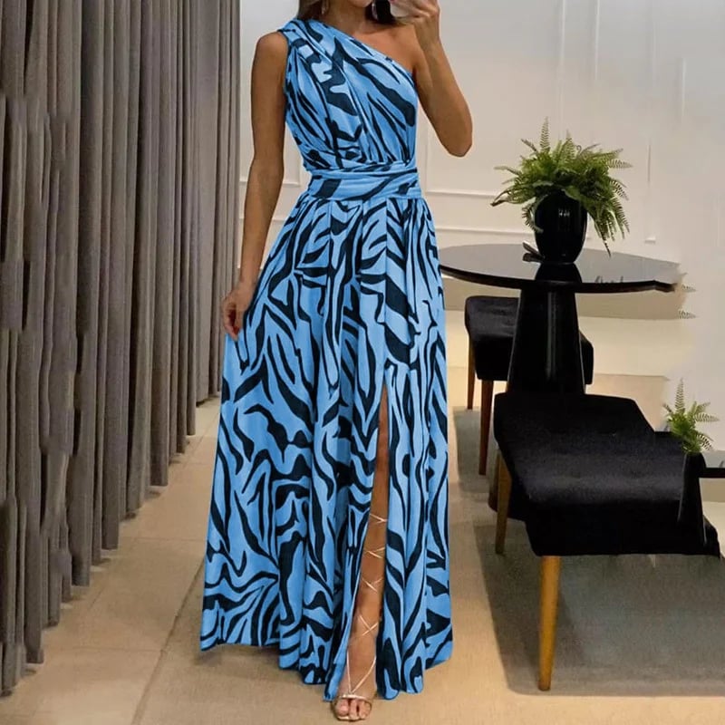 Fashion One Shoulder Sleeveless Print Dress