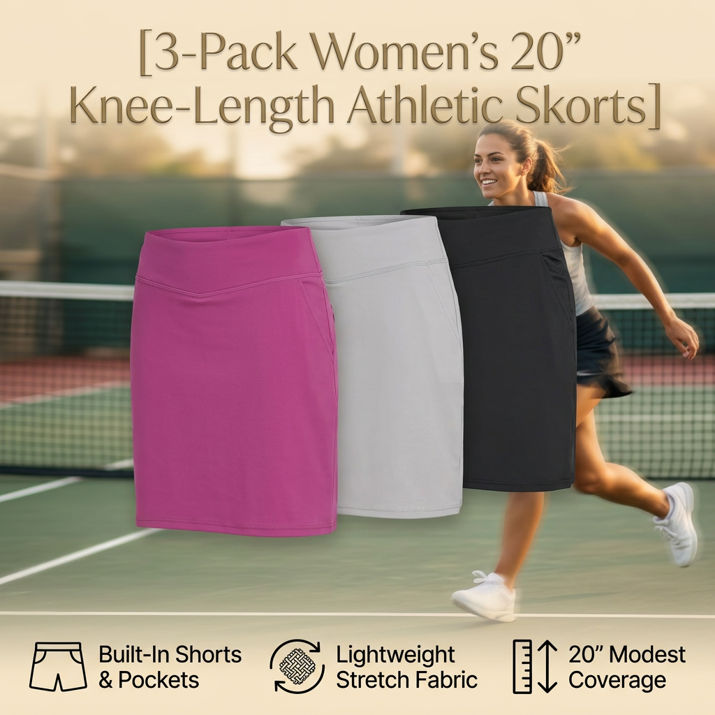 3-Pack Women's 20 Knee-Length Athletic Skorts