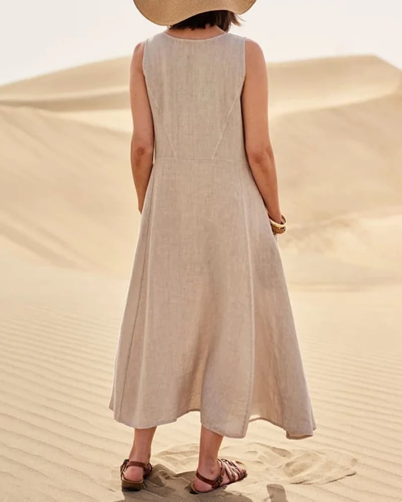 Casual Solid Dress Sleeveless Sun Dresses with Pocket