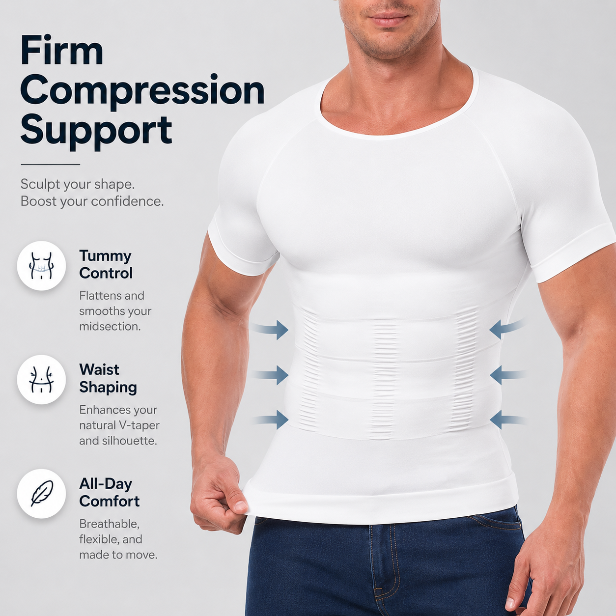 Men’s Compression Shaping Shirt – Short Sleeve Slim Fit Top