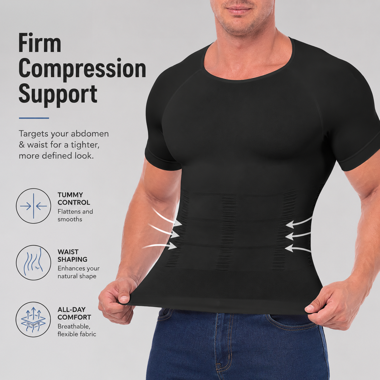 Men’s Compression Shaping Shirt – Short Sleeve Slim Fit Top