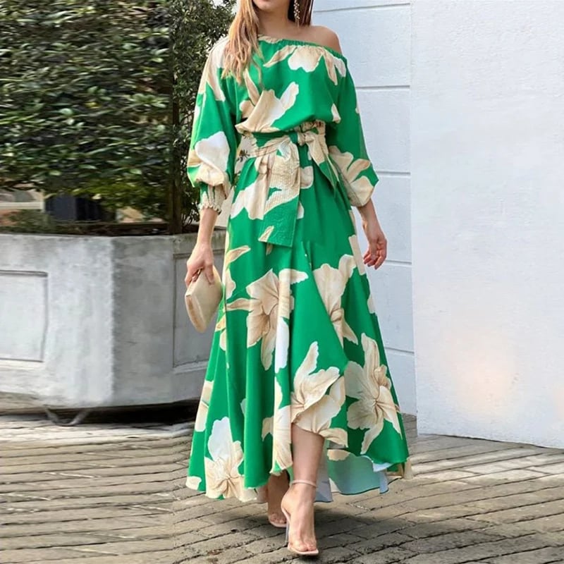 Long Sleeve Lace Up Sloping Shoulders Dresses