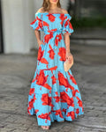 One shoulder puff sleeve printed dress