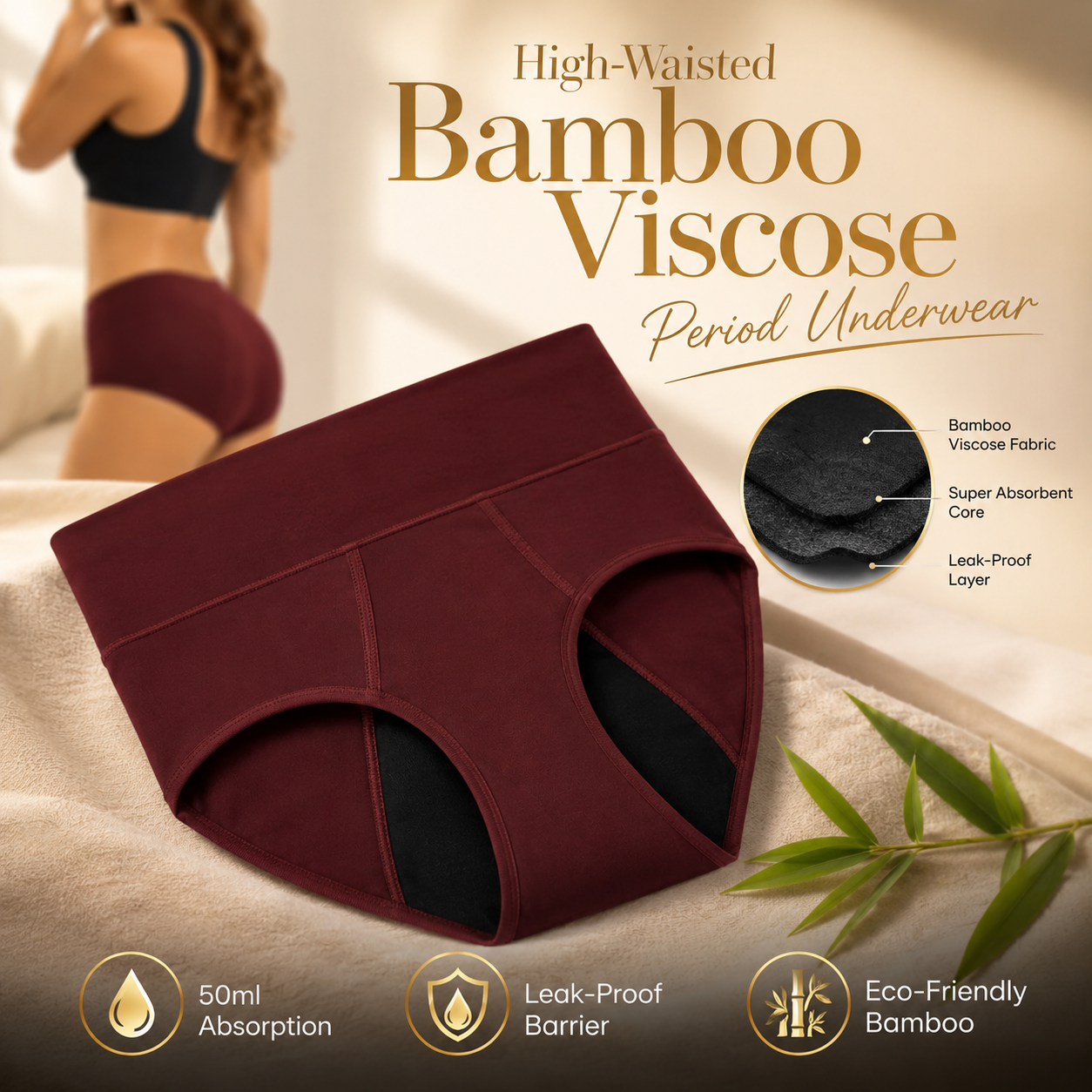 High-Waisted Bamboo Viscose Period Underwear (3-Pack) e???a?¨