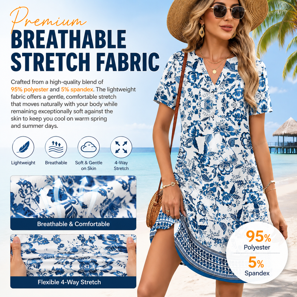 Casual V-Neck Summer Vacation Dress e???a?¨