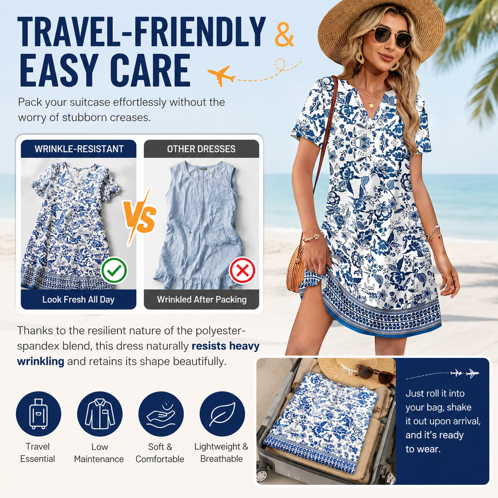 Casual V-Neck Summer Vacation Dress e???a?¨