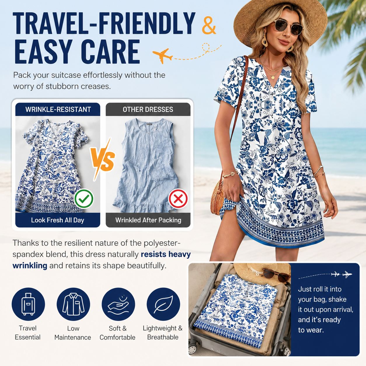 Casual V-Neck Summer Vacation Dress e???a?¨