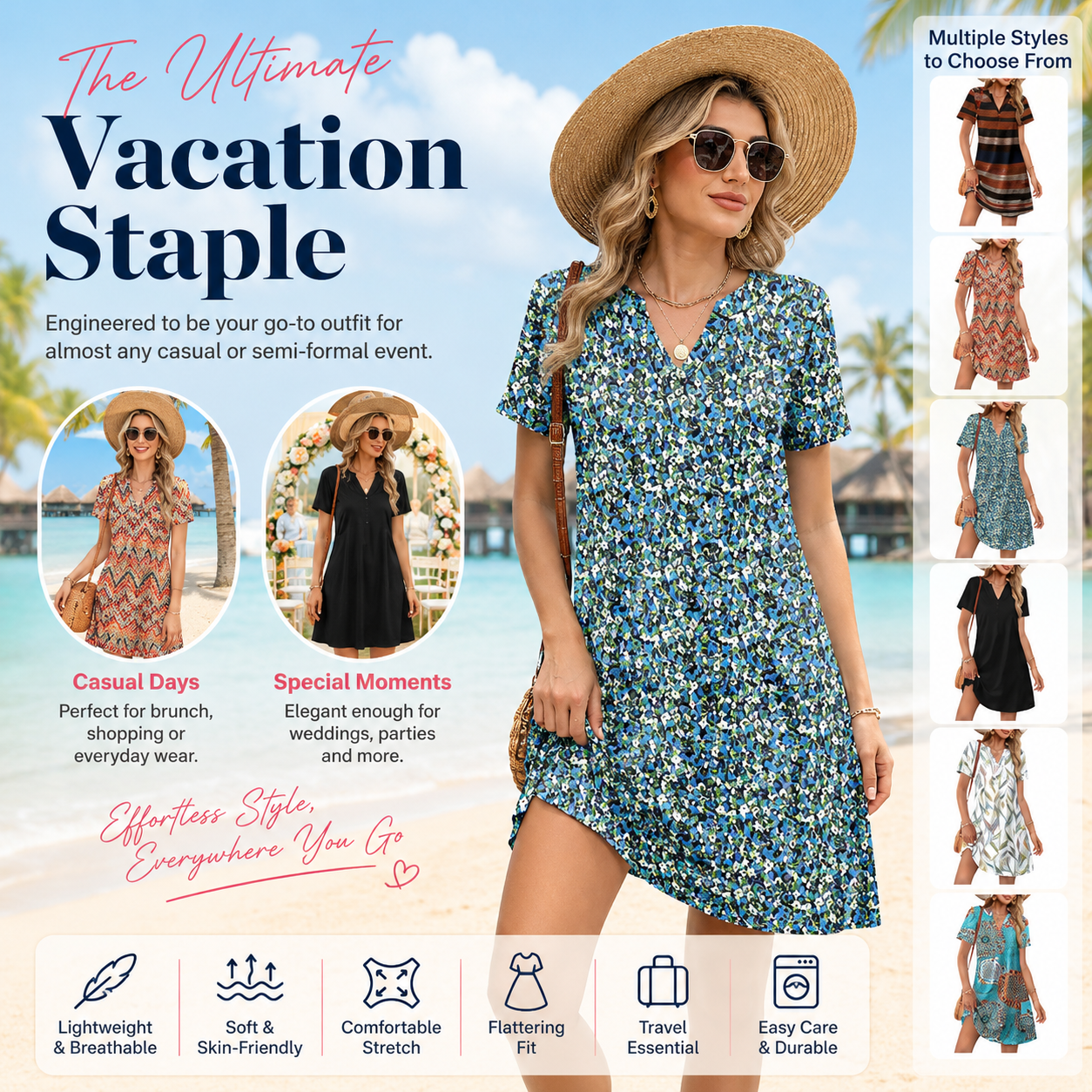 Casual V-Neck Summer Vacation Dress e???a?¨