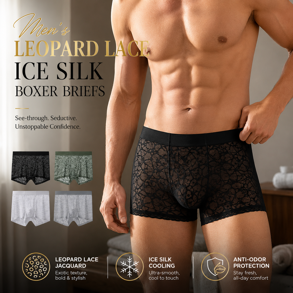 Men's Leopard Lace Ice Silk Boxer Briefs