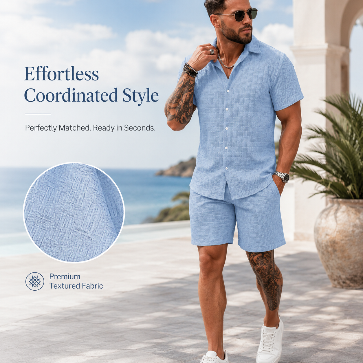 Men's Solid Textured Shirt & Shorts 2-Piece Set ☀️🌴