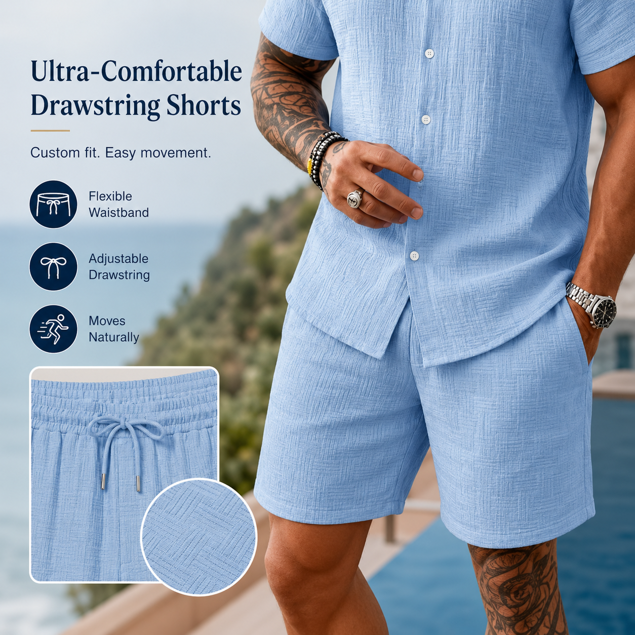 Men's Solid Textured Shirt & Shorts 2-Piece Set ☀️🌴