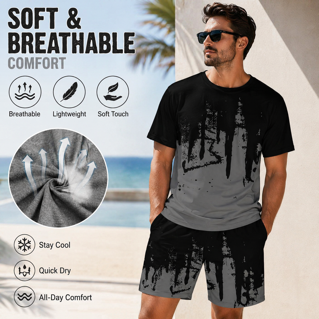 Men's Bold King Pattern T-Shirt & Shorts 2-Piece Set 👑☀️