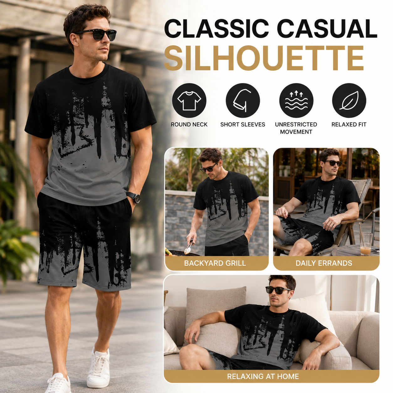 Men's Bold King Pattern T-Shirt & Shorts 2-Piece Set 👑☀️