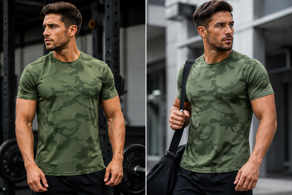🏃‍♂️ Men's Quick Dry Camo Sports T-Shirt – Moisture Wicking & Active Fit – Train in Style 💪