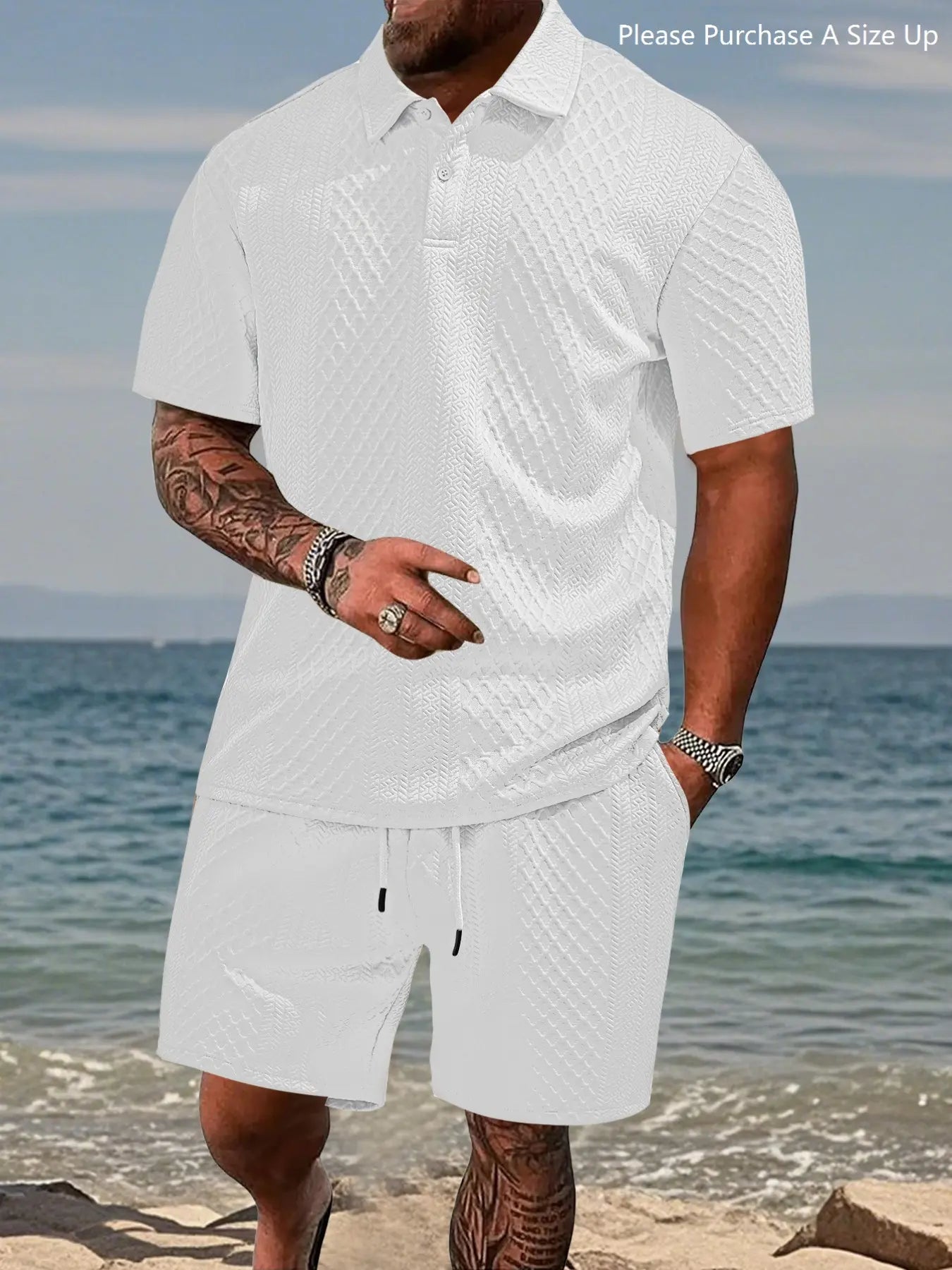 Men's Solid Polo Shirt & Drawstring Shorts Two-Piece Set