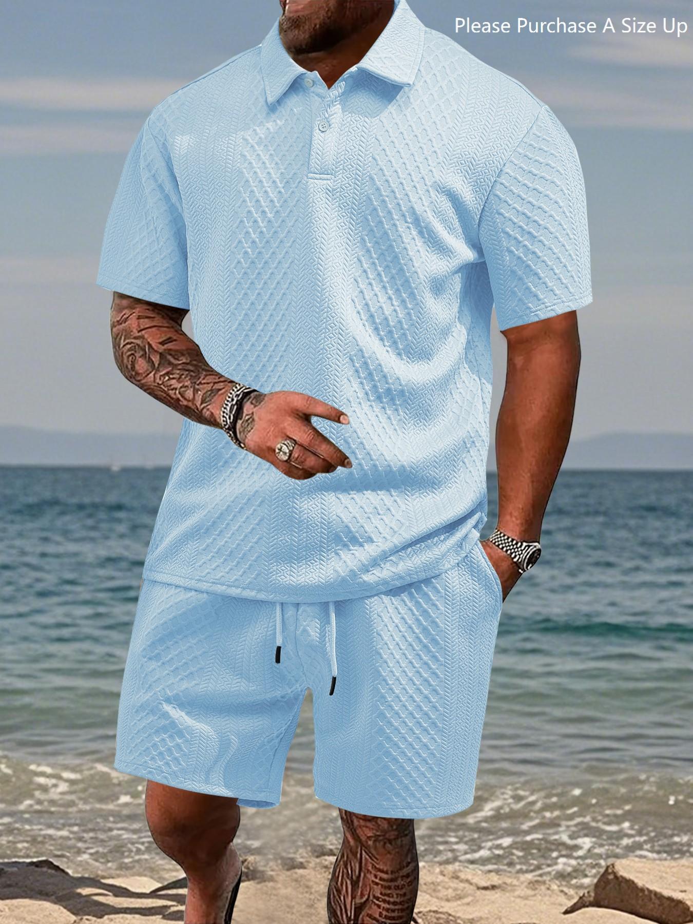Men's Solid Polo Shirt & Drawstring Shorts Two-Piece Set