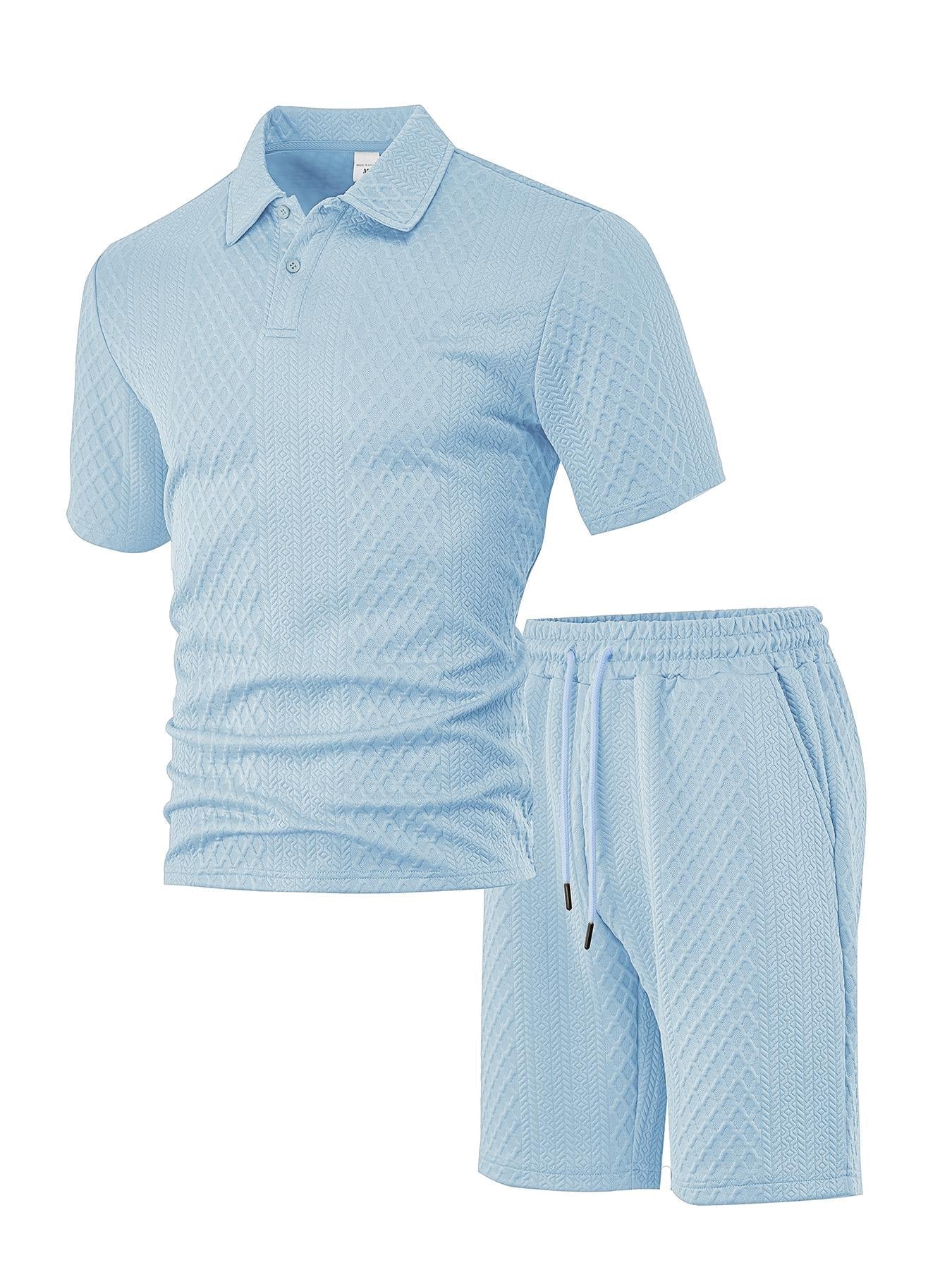 Men's Solid Polo Shirt & Drawstring Shorts Two-Piece Set
