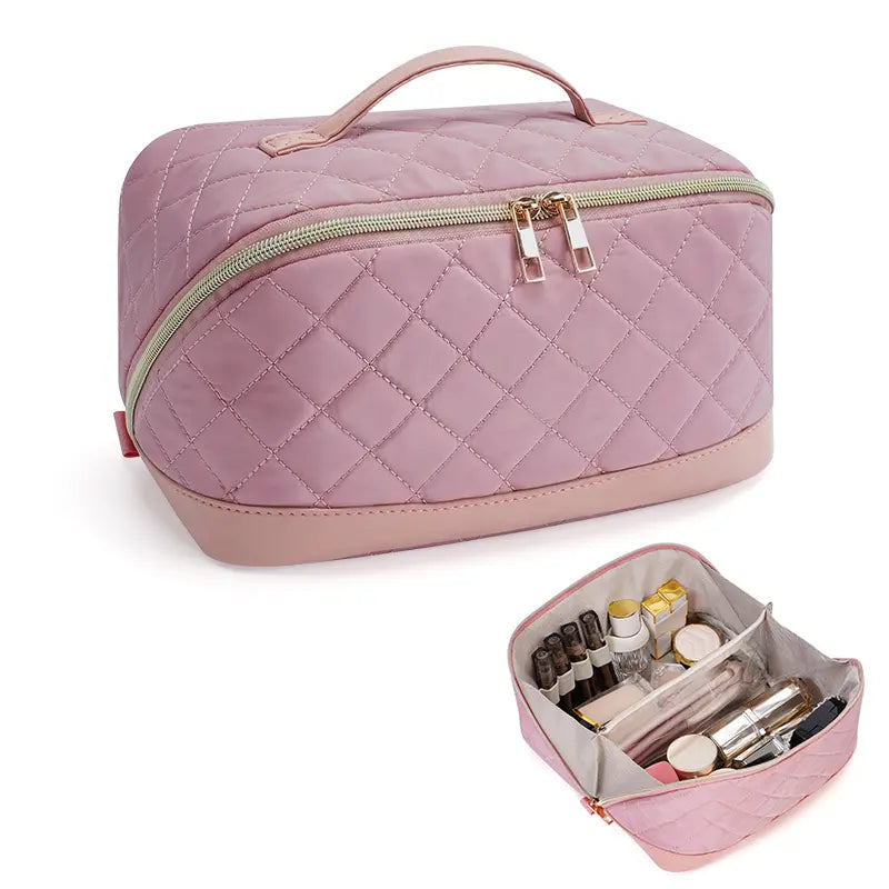 Quilted Lay-Flat Travel Makeup Bag
