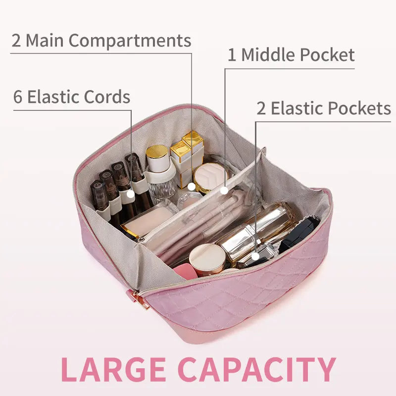 Quilted Lay-Flat Travel Makeup Bag
