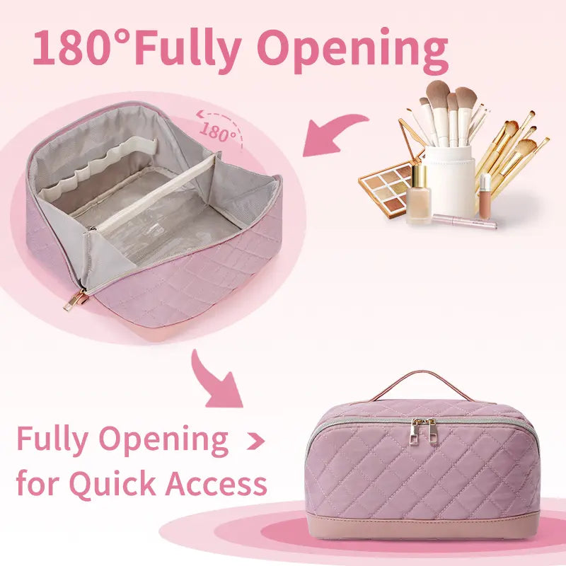 Quilted Lay-Flat Travel Makeup Bag