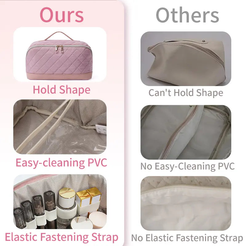 Quilted Lay-Flat Travel Makeup Bag
