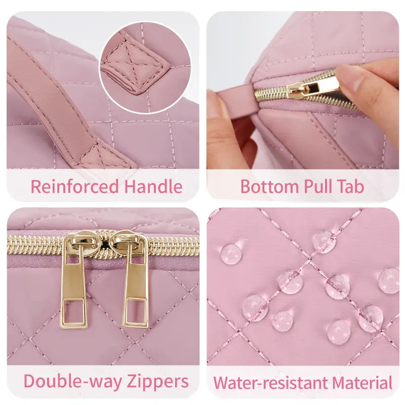 Quilted Lay-Flat Travel Makeup Bag