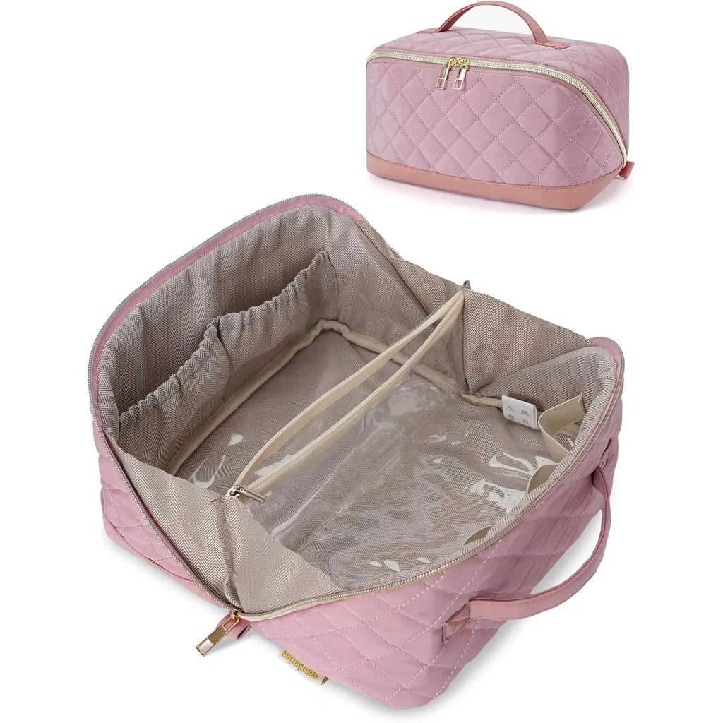 Quilted Lay-Flat Travel Makeup Bag
