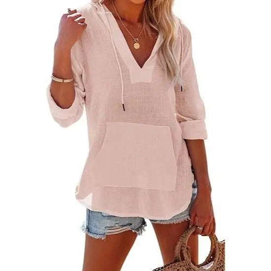 Women's V-Neck Beach Cover-Up Hoodie e??????e???