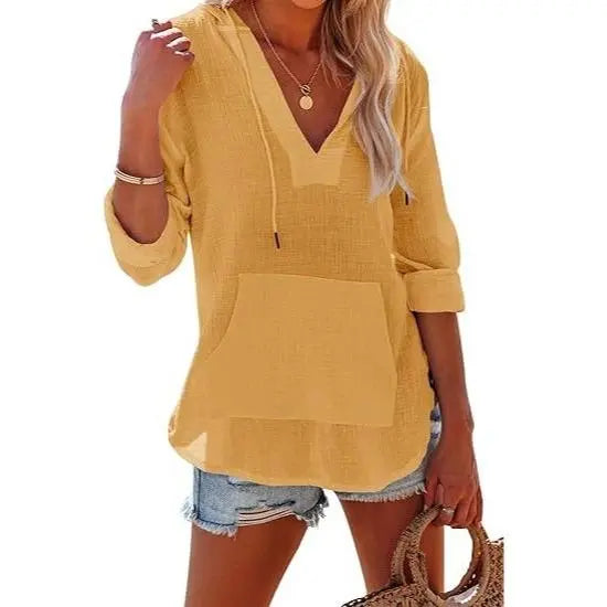 Women's V-Neck Beach Cover-Up Hoodie e??????e???