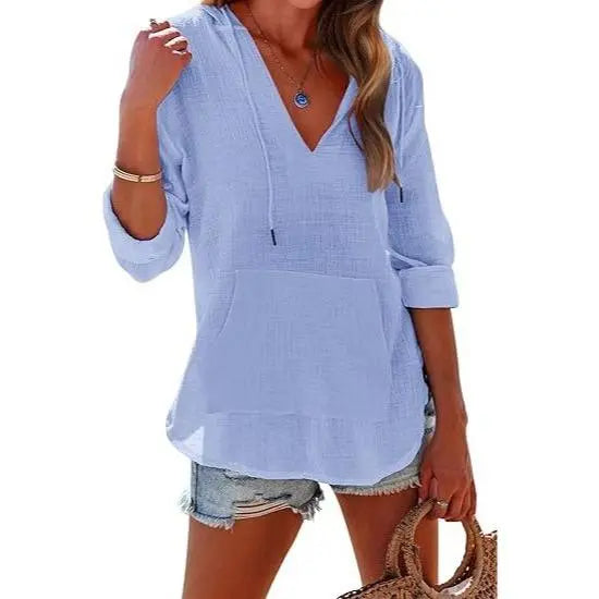 Women's V-Neck Beach Cover-Up Hoodie e??????e???