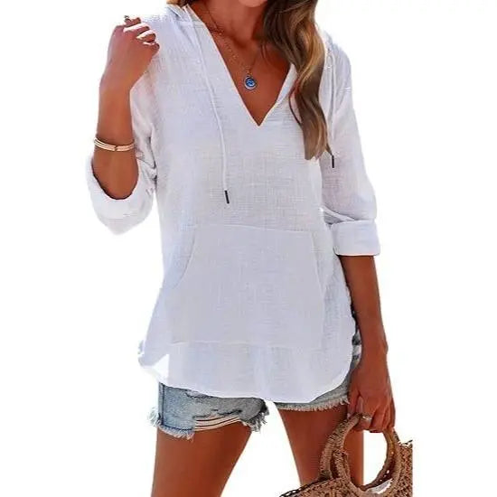 Women's V-Neck Beach Cover-Up Hoodie e??????e???