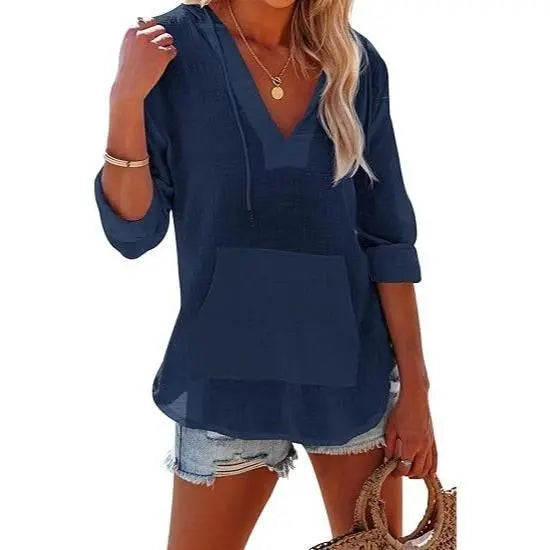 Women's V-Neck Beach Cover-Up Hoodie e??????e???