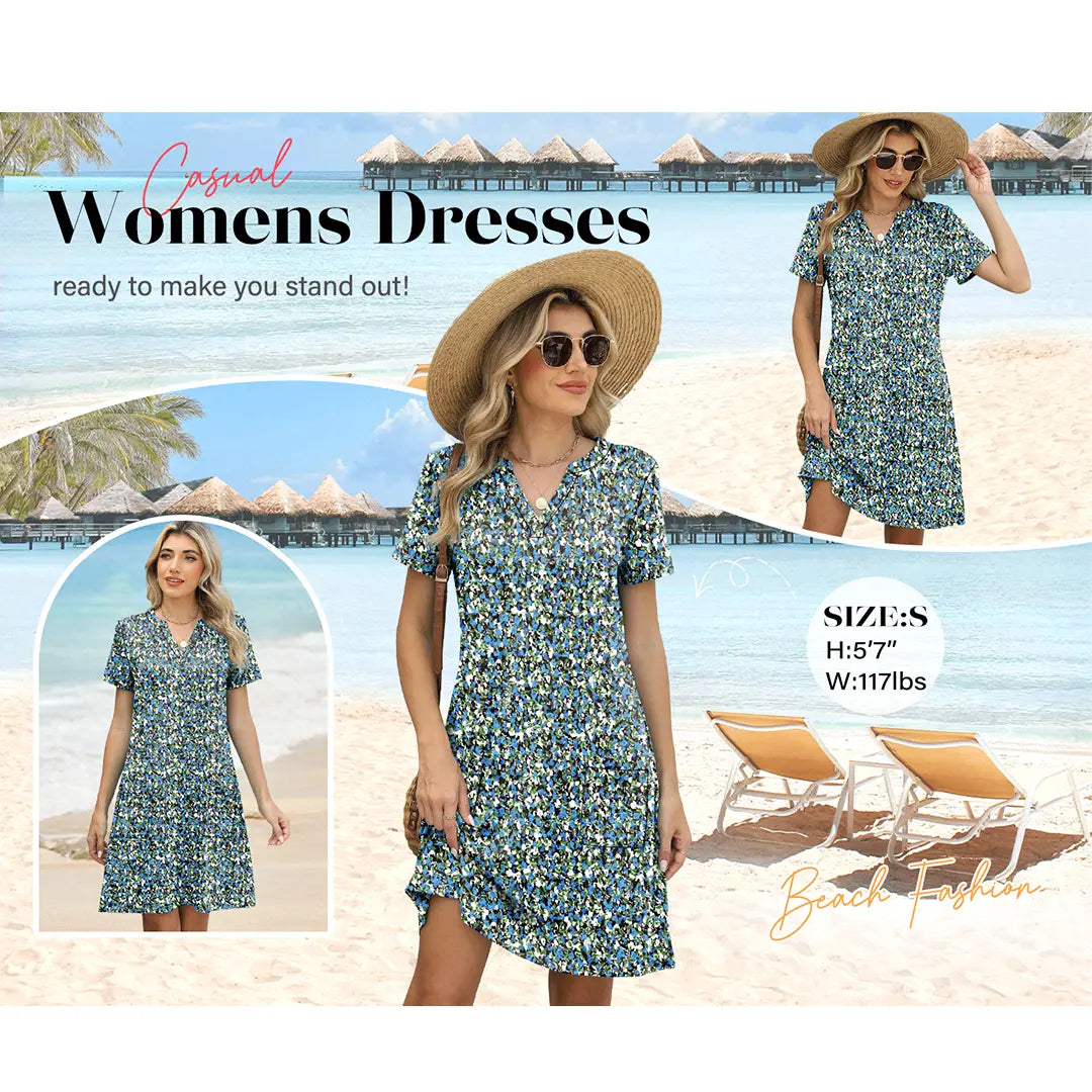 Casual V-Neck Summer Vacation Dress e???a?¨