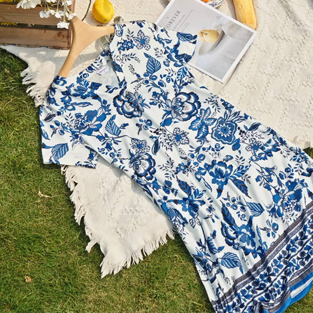 Casual V-Neck Summer Vacation Dress e???a?¨
