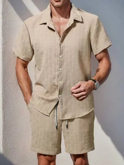 Men's Solid Textured Shirt & Shorts 2-Piece Set ☀️🌴