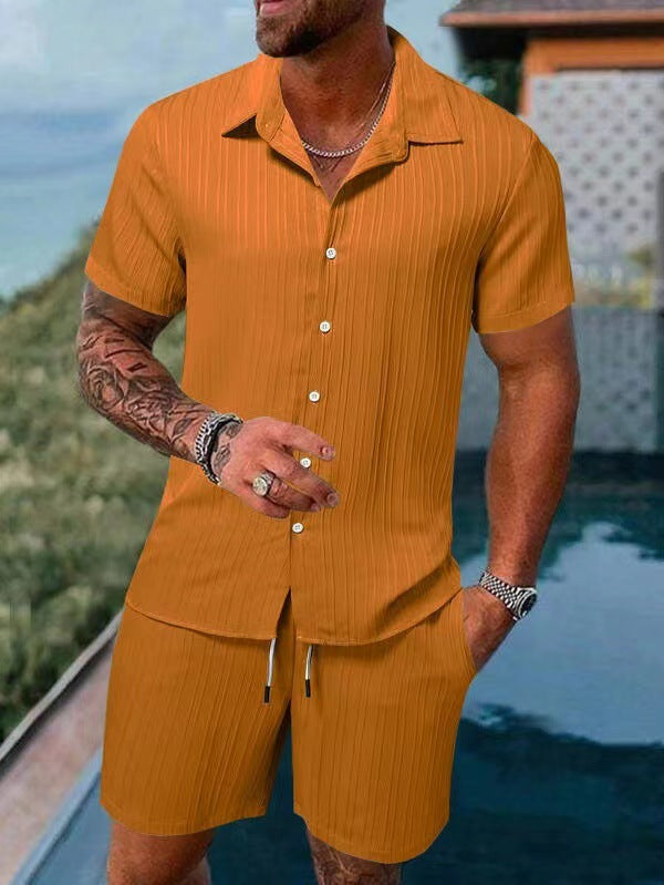 Men's Solid Textured Shirt & Shorts 2-Piece Set ☀️🌴