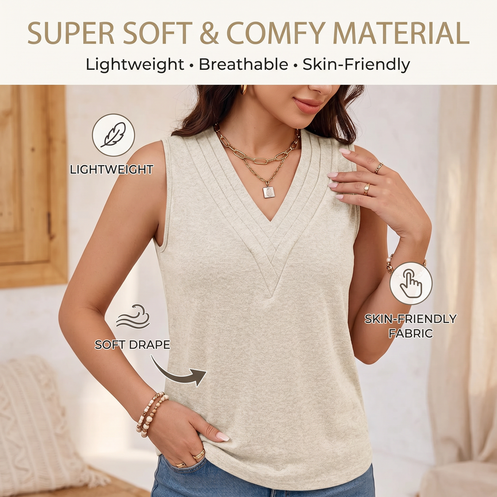 Women's V-Neck Pleated Tank Top