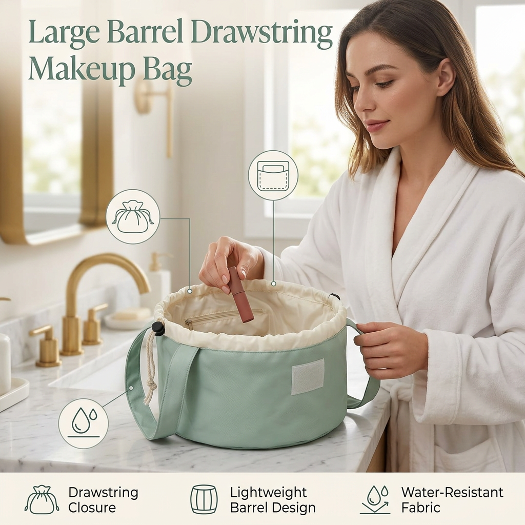 Large Barrel Drawstring Makeup Bag