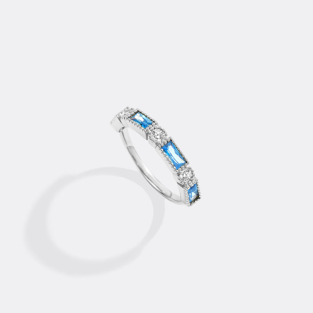 Personalized Round and Baguette Birthstone Ring