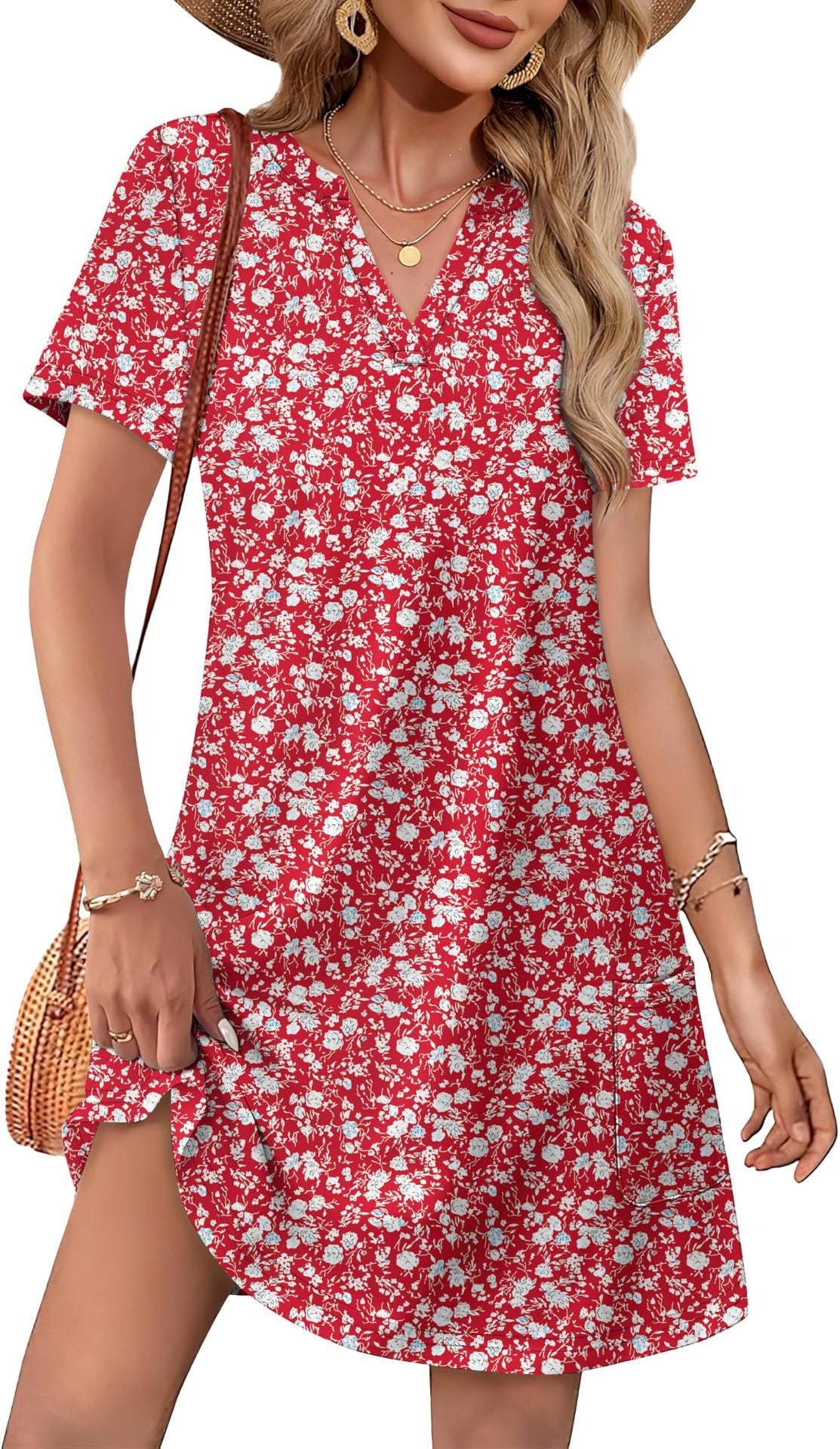 Casual V-Neck Summer Vacation Dress e???a?¨