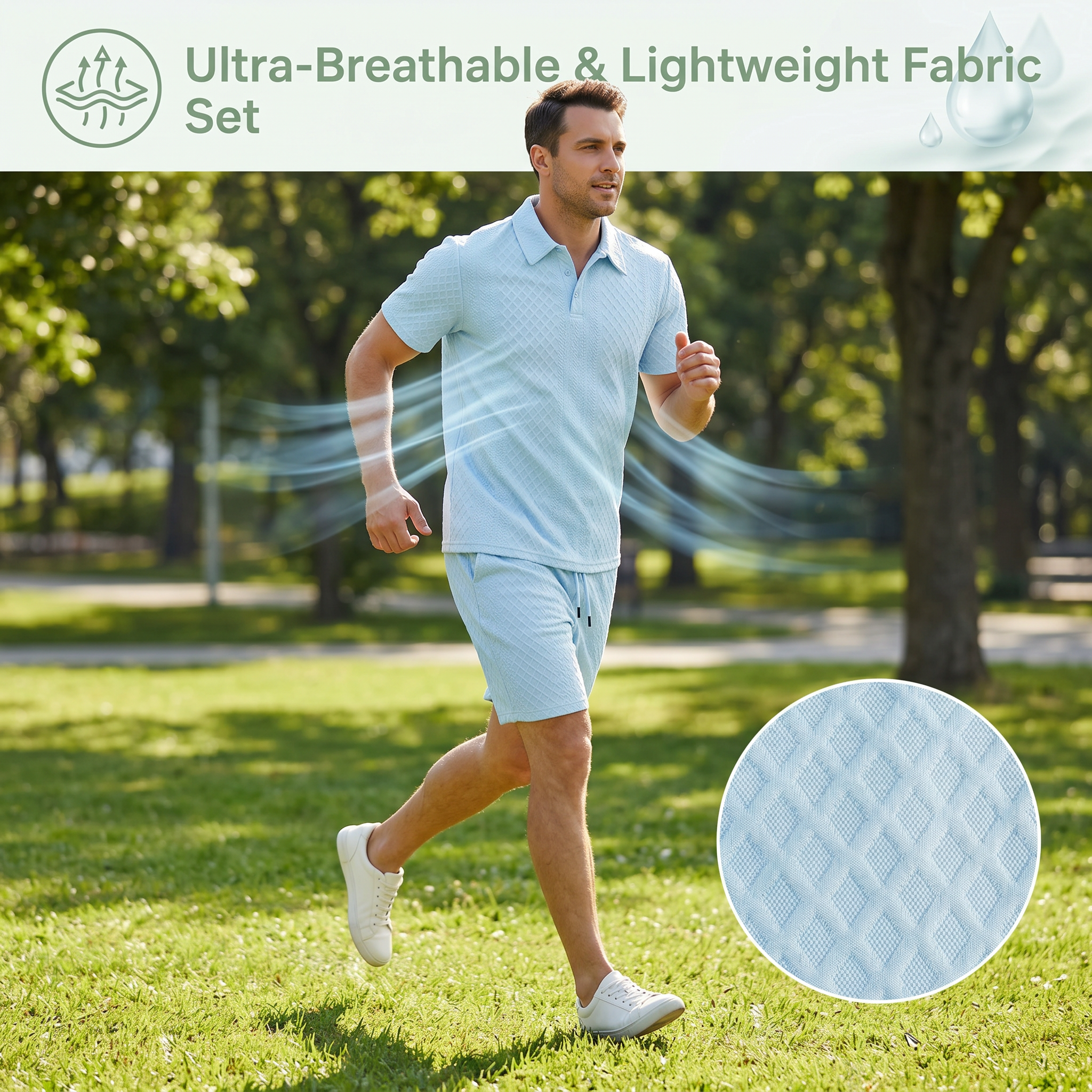 Men's Solid Polo Shirt & Drawstring Shorts Two-Piece Set