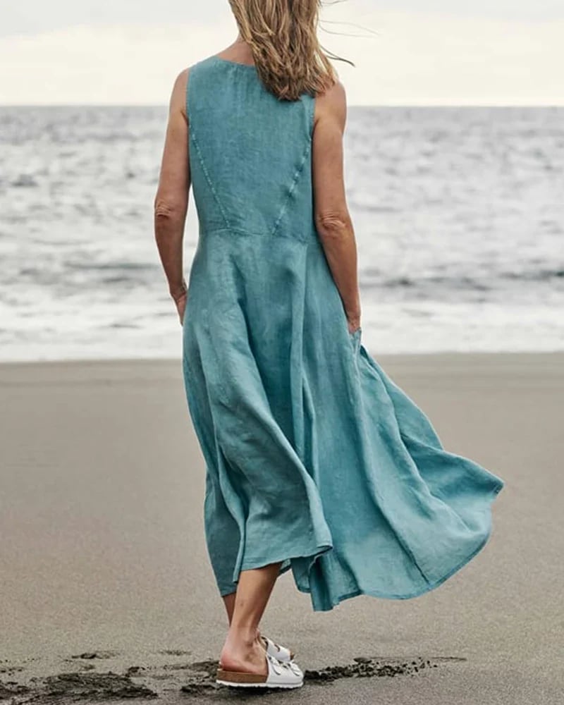 Casual Solid Dress Sleeveless Sun Dresses with Pocket