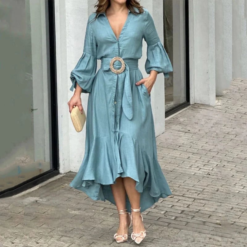 V-neck lapel waist-skimming dress(Buy 2 free shipping)