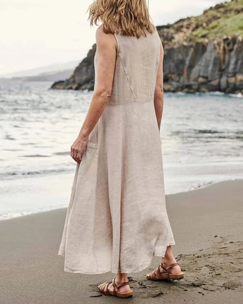 Casual Solid Dress Sleeveless Sun Dresses with Pocket