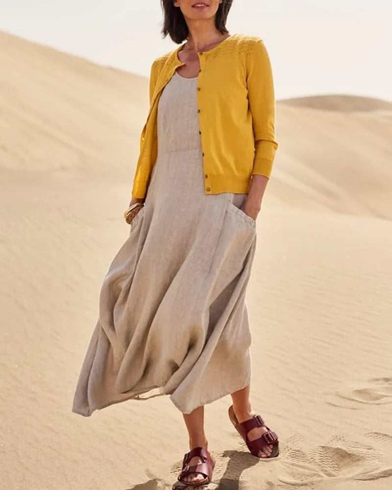 Casual Solid Dress Sleeveless Sun Dresses with Pocket