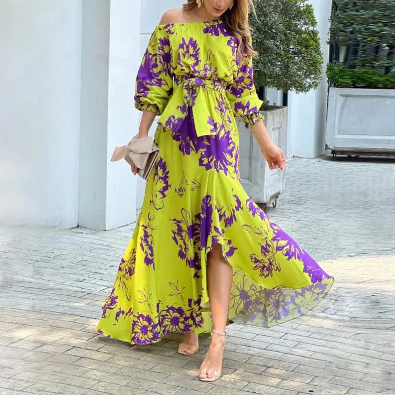 Long Sleeve Lace Up Sloping Shoulders Dresses