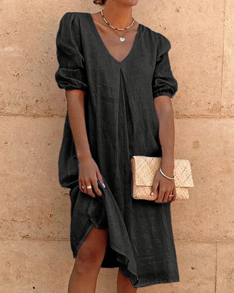 Loose Shirt Dress V-Neck Long Midi Dresses