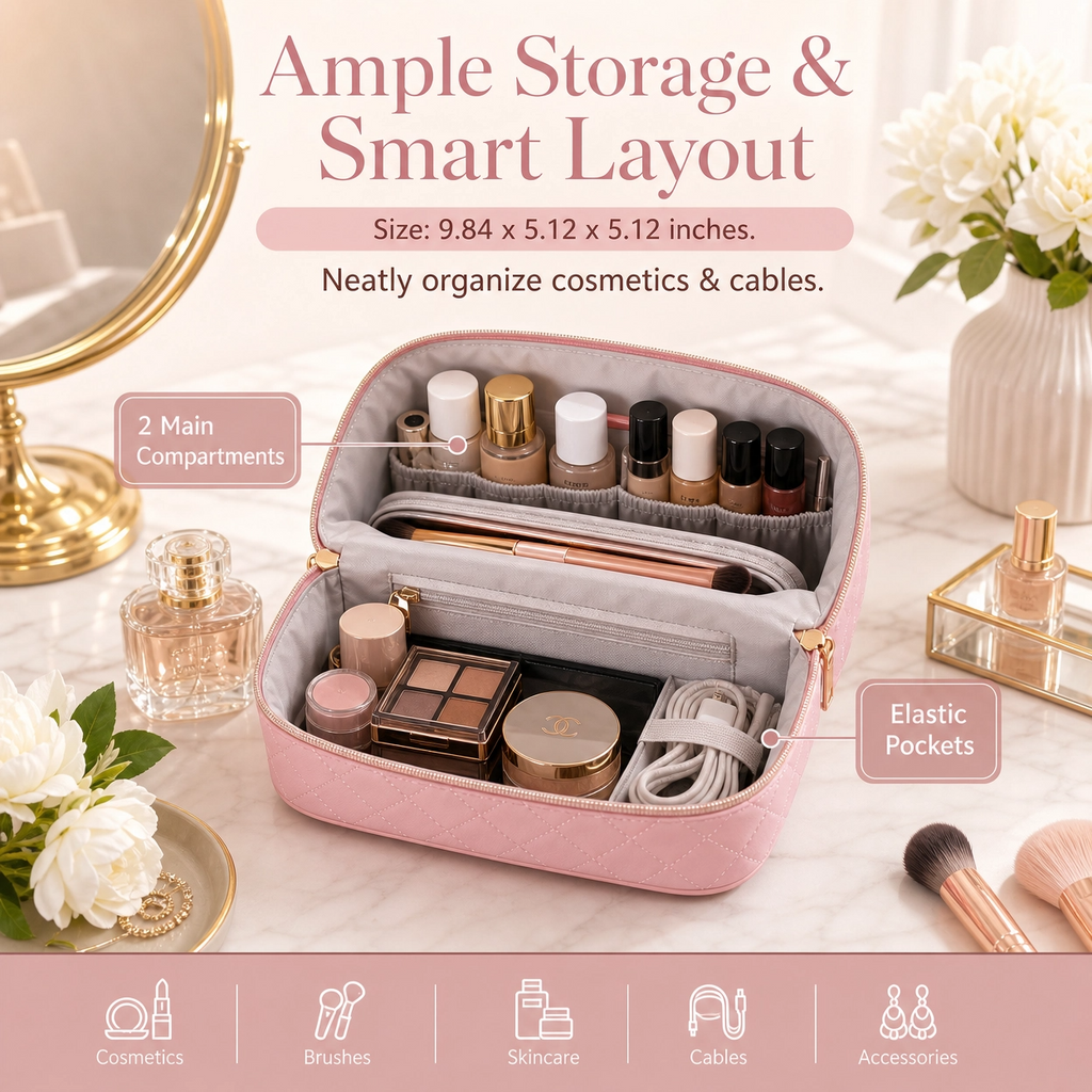 Quilted Lay-Flat Travel Makeup Bag