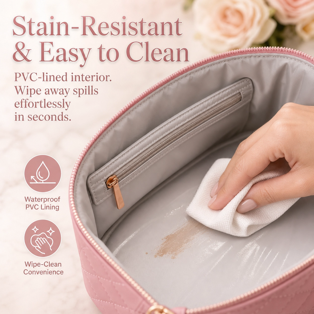 Quilted Lay-Flat Travel Makeup Bag